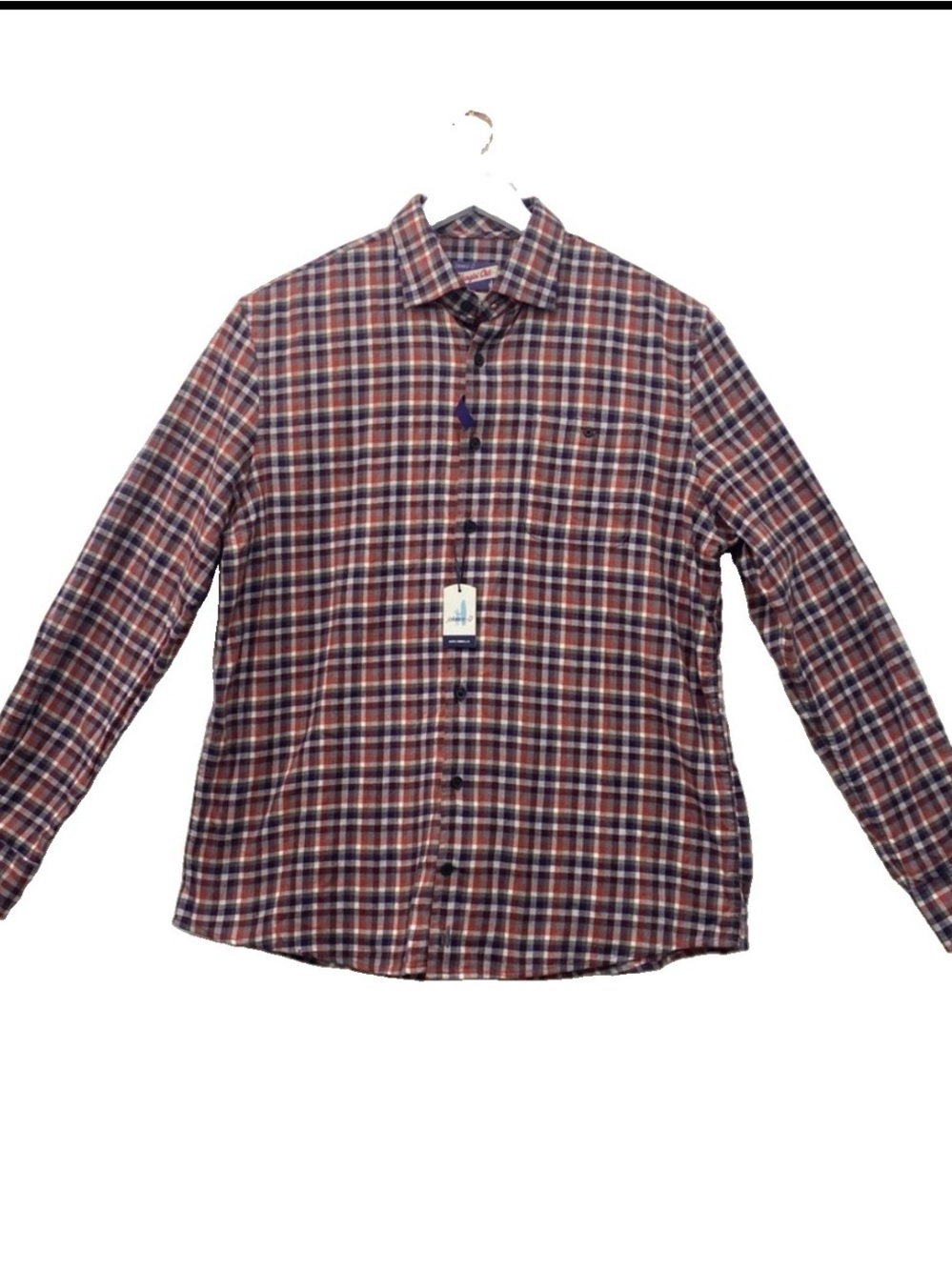 JOHNNIE-O JOE HANGIN' OUT BUTTON UP RED BLUE PLAID SHIRT IN AMBER SZ LARGE NWT